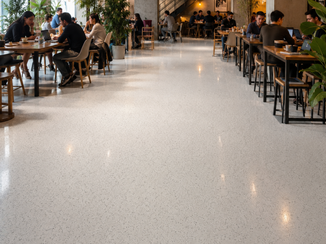 Epoxy colored sand flooring for main lobby